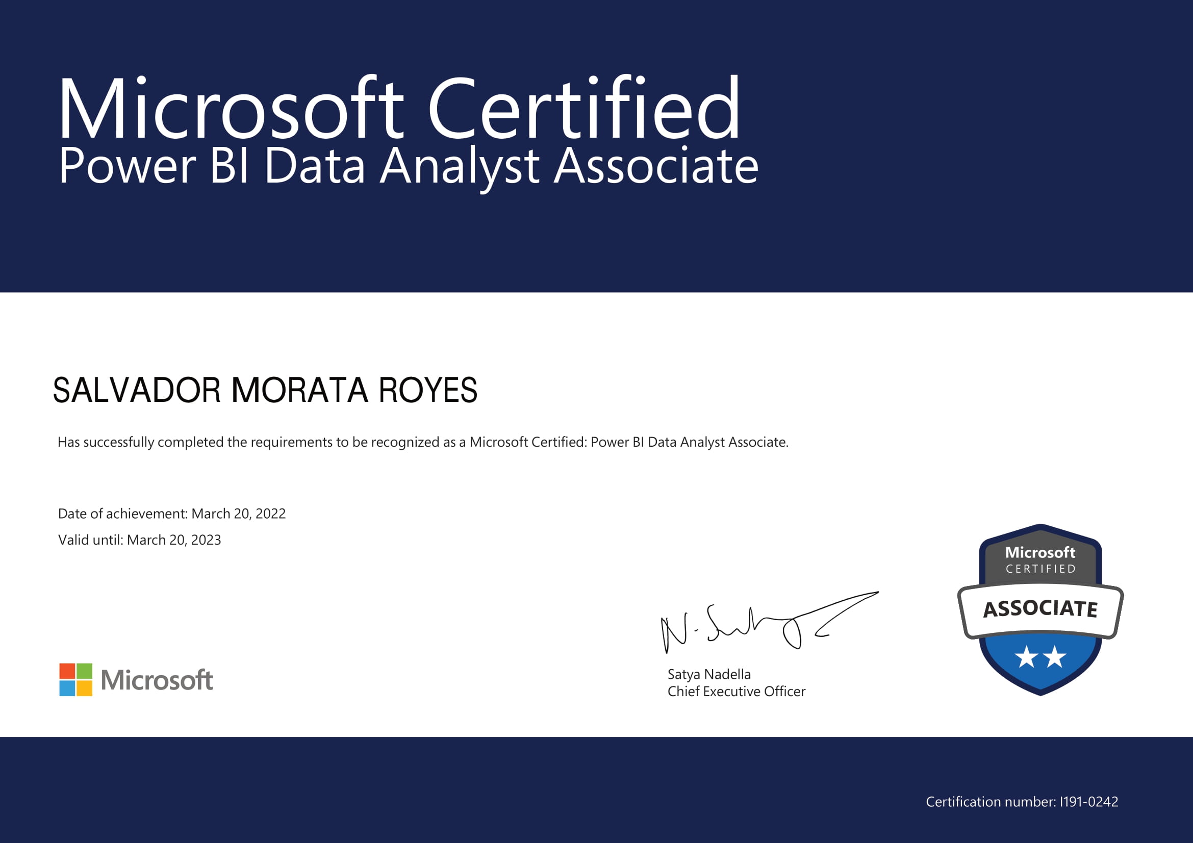Certificado MC Power BI Data Analyst Associate